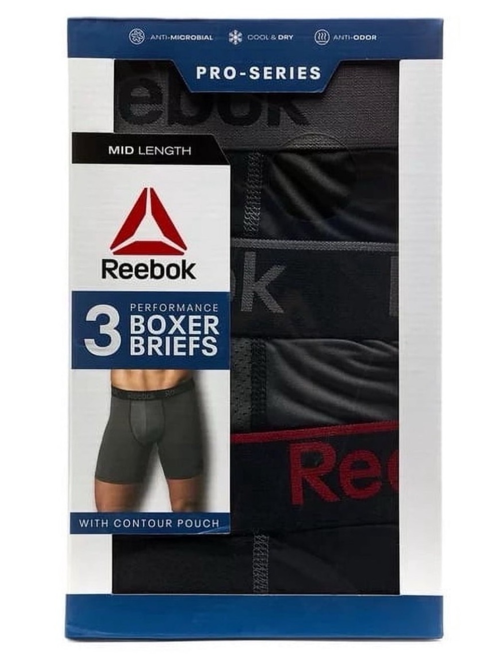 Reebok Men’s 3-Pack Performance Mid-Length Boxer Briefs multi colored Size S